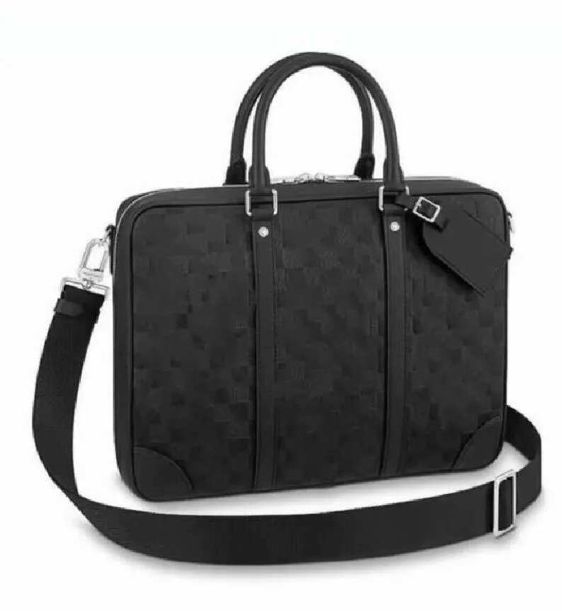 Hot Brand Men Shoulder Briefcase Black Brown Leather Designer Handbag Business Mens Laptop Bag Messenger Bag Black Embossed Grid Color N50072