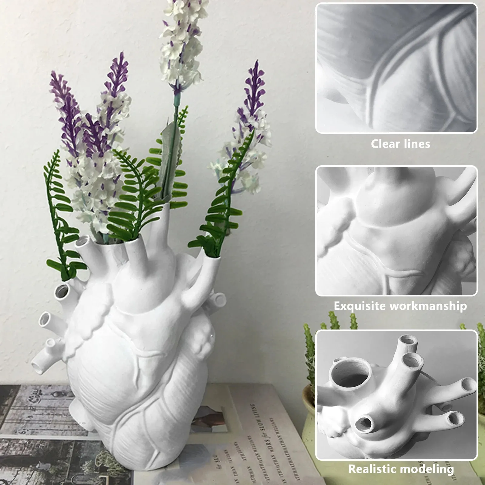 Vasen Vase Container Simulation anatomische herzförmige Vase getrocknete Blumentopf Kunstvase menschliche Statue Desktop Home Dekoration Ornamente 230525