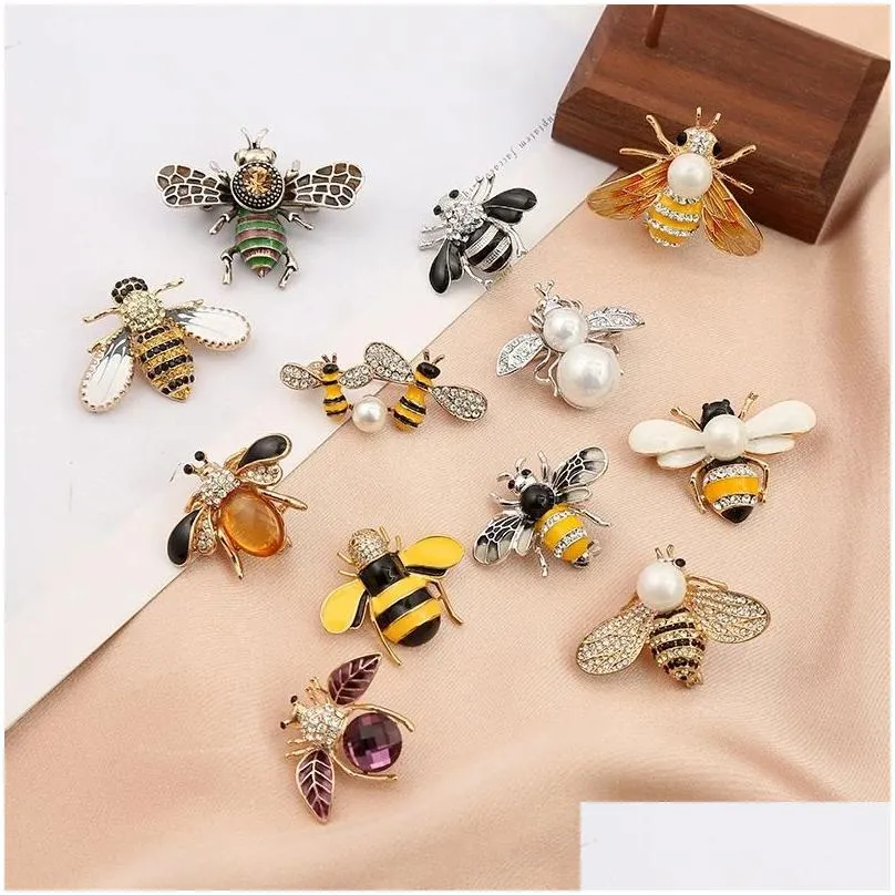 Pins Brooches New Insect Brooch Pin Clip Cute Rhinestone Bee Women Party Accessory Pearl Jewelry Gift Girl Cor Drop Delivery Dhwmp