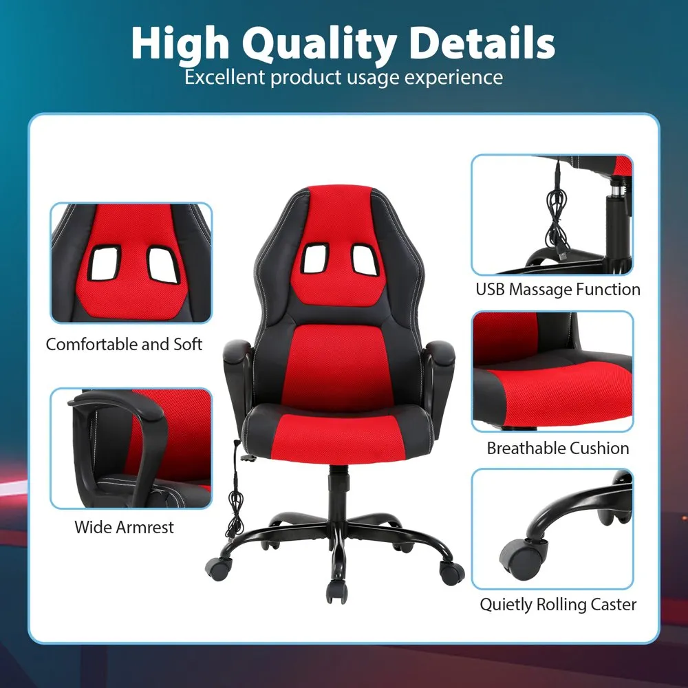 POPTOP Chaise de jeu de massage Jeu vidéo pour adultes, Chaise d'ordinateur en cuir PU avec bras massant le dos Chaise de jeu vidéo ergonomique à dossier haut