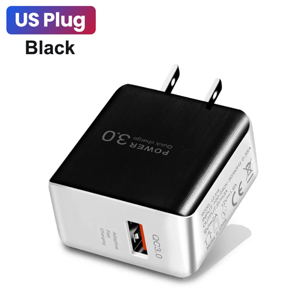 Fast Quick Charging 18W 3A QC3.0 USB Wall Charger Power Adapters For IPhone 12 13 14 15 Pro Samsung S22 S23 Huawei LG Android phone