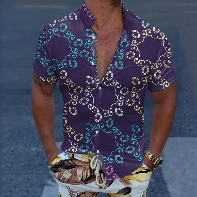 Magliette da uomo Colletto Pagliaccetto Camicia a maniche lunghe Uomo Casual Corto Primavera Estate Collo con risvolto Cotone stampato 3D