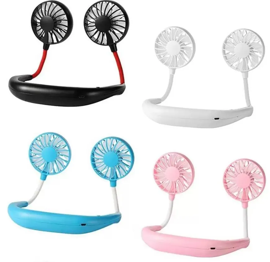 Stock Party Favor Hand Free Fan Sports Portable USB Recargable Dual Mini Air Cooler Summer Neck Hanging Fan FY4155