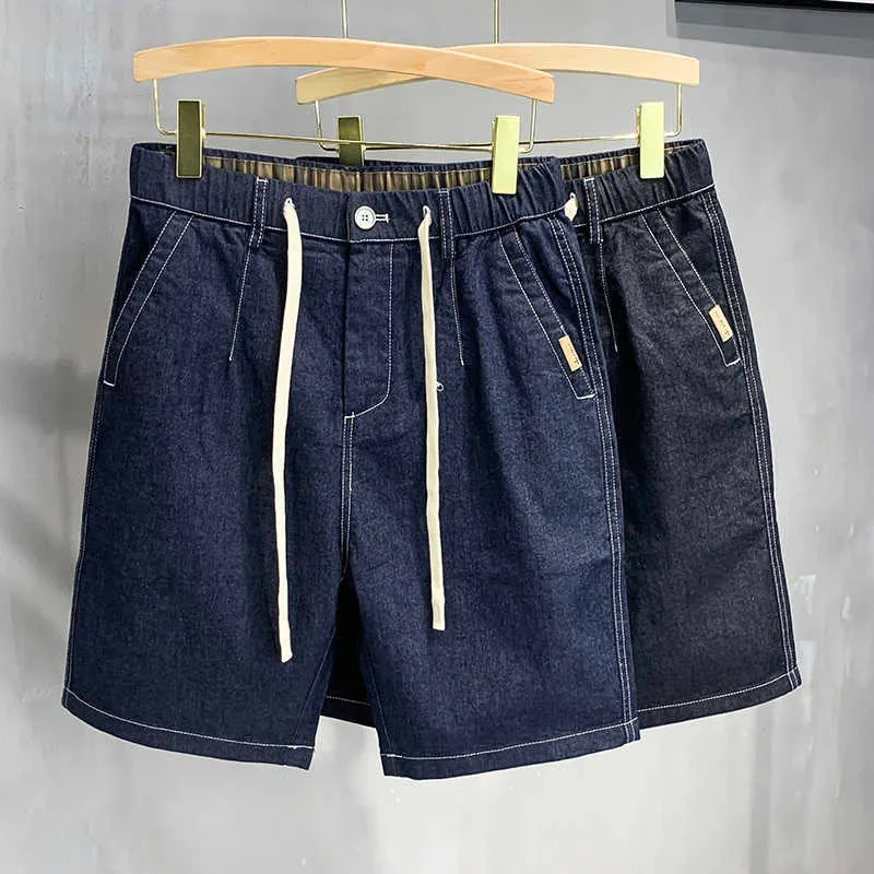 Été nouveau Denim droit brossé taille élastique sac décontracté hommes Shorts de plage Cargo Jeans Bermudes P230525