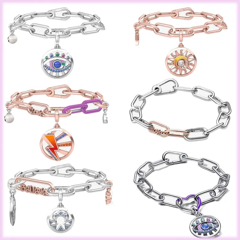 925 Sterling Silver Pandora ME Series Dual Link Mini Charm Perline Adatto per La Sospensione Originale Cuore Viola Connettore Me Bracciale Manica