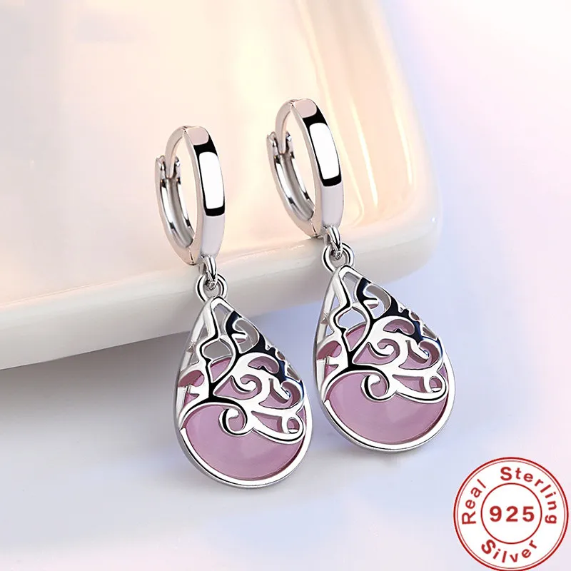 High Quality 925 Sterling Silver Earrings Cat's Eye Stone Totem Water Drop Earrings For Women Charm Jewelry Fashion Party Gift