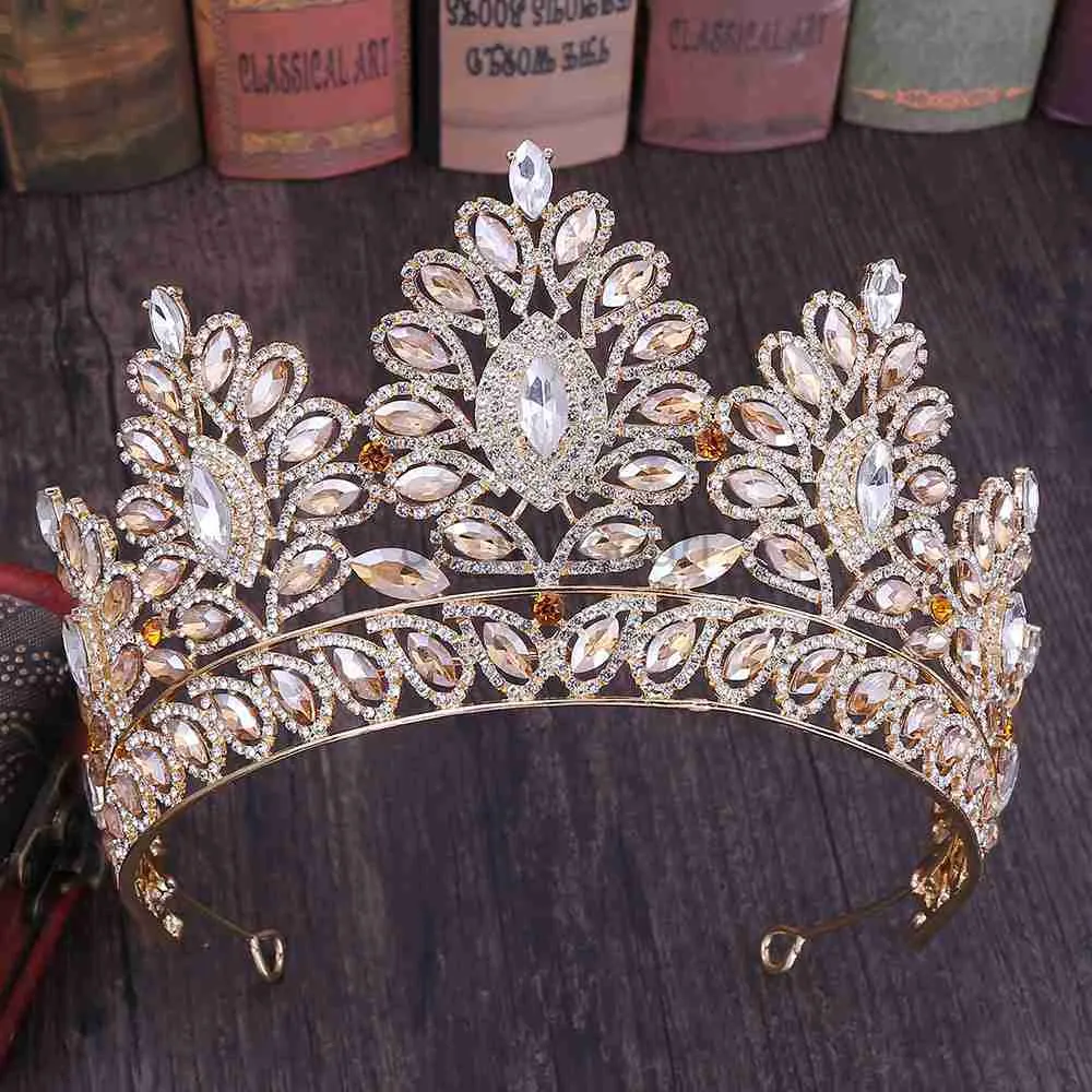 Andra modetillbehör Big Barock Crystal Tiaras Wedding Crown For Brides Women Hair Accessories Headpieces Princess Pageant Couronne Mariage for J230525