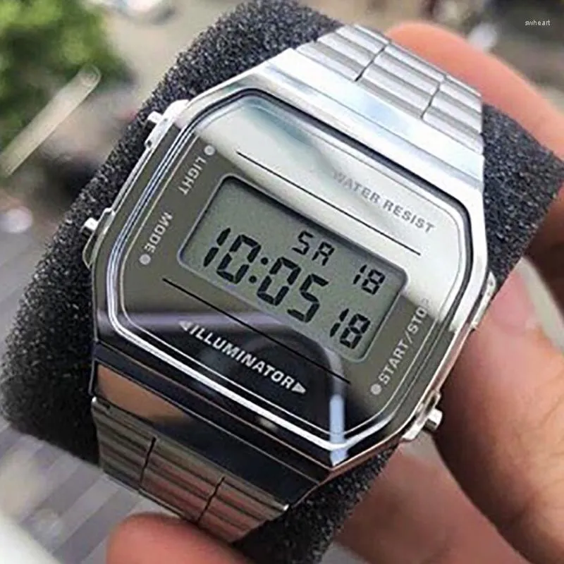 Wristwatches Luxury F91W Band Watch Waterproof Retro Digital Stainless Steel Sports Military Watches Men Women Electronic Wrist Clock