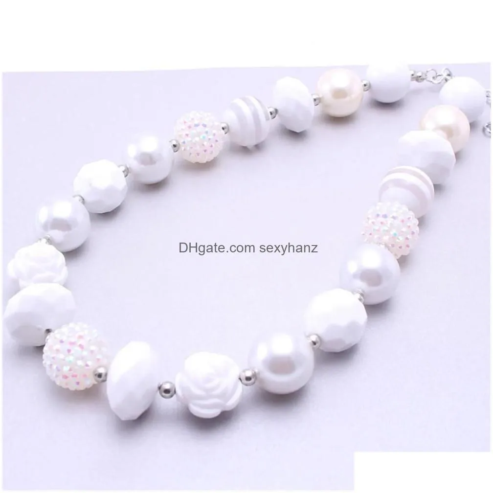 Beaded Necklaces Est White Color Baby Kid Chunky Necklace Fashion