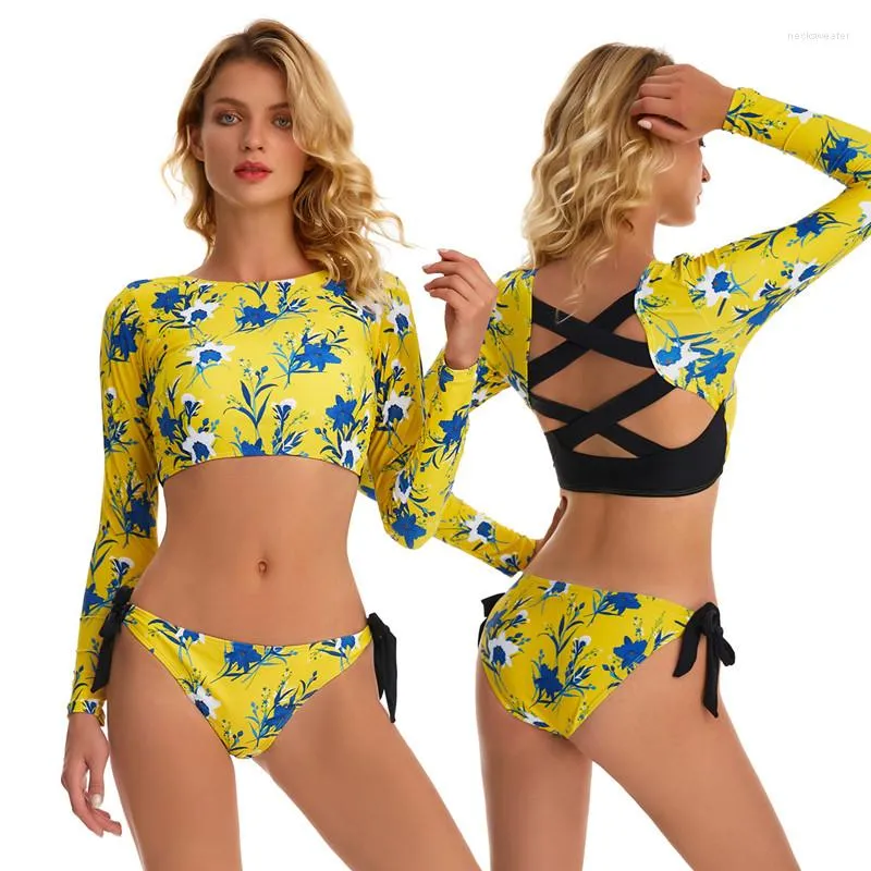 Womens Swimwear Women Two Pieces Long Sleeve Short Pants Swimsuit Printed Rash Guard Wetsuit Surfing Suit Beachwear Plus Size XXL From Necksweater 16.74 DHgate.Com