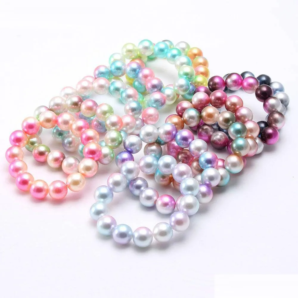 Beaded Newest Design Fashion Ranbow Color Beads Kid Bracelet Beautif Imitation Pearl Children Girl Jewelry Drop Delivery Bracelets Dhdt9