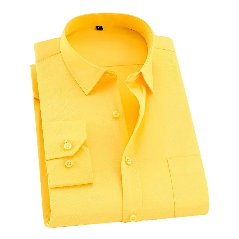 8xl 7xl 6xl 5xl Men Shirt Long Sleeved Man Business Causal Dress Shirts Twill White Yellow Shirt Brand Formal Work Shirts