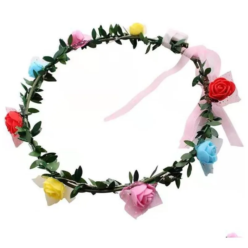 Hårtillbehör LED Blommor krans krona ljus upp skum rose pannband fest födelsedag blommor huvudstycke för kvinnor flickor bröllop strand d dhs5o