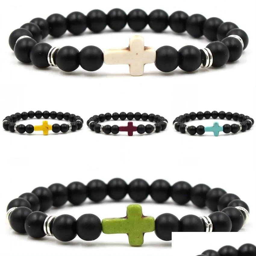 Beaded Est Charm Natural Stone Yoga Essential Oil Diffuser Bracelet Cross Matte Bracelets Handmade Men Women Couples Drop Delivery Je Dhgew