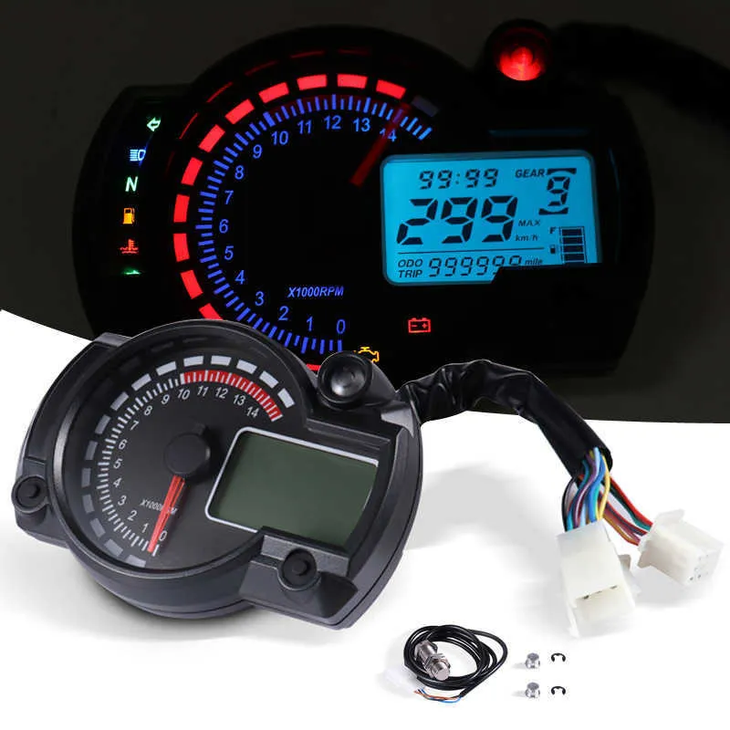 Noir compteur de vitesse de moto tachymètre universel lcd