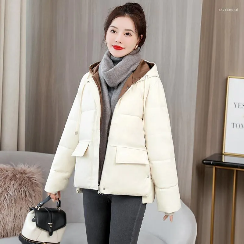 Trench-Coats Femmes Belles Femmes Veste Courte Hiver Solide Lâche Coton Rembourré Manteau Pour Femme Plus La Taille À Capuche Dames Puffer Parkas Avec