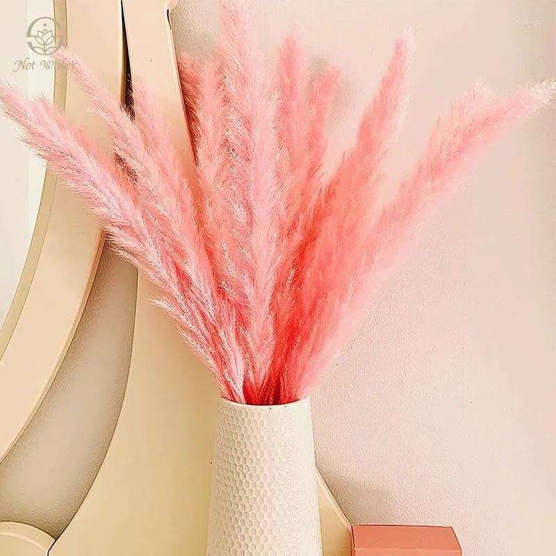 Flores decorativas 15pcs Flor seca rosa Pampas Grass Boho Decoração de casa Decoração de casamento do país Country Casamento