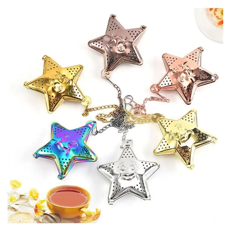 Coffee Tea Tools Star Infuser With Chain 6 Colors Strainer 304 Stainless Steel Bag Kitchen Drop Delivery Home Garden Dining Bar Dri Dhul2