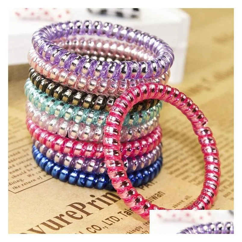 Hair Accessories 5 Cm Metal Punk Telephone Wire Coil Gum Elastic Band Girls Tie Rubber Pony Tail Holder Bracelet Stretchy Scrunchies Dhjsz