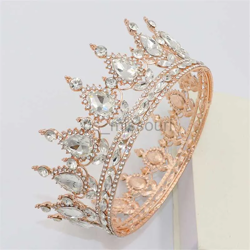 Inne modne akcesoria Królowe Król Tiary i korony Ślubne Kolor Rose Gold Kolor kryształowy Diodem Bride Wedding Hair Akcesoria J230525