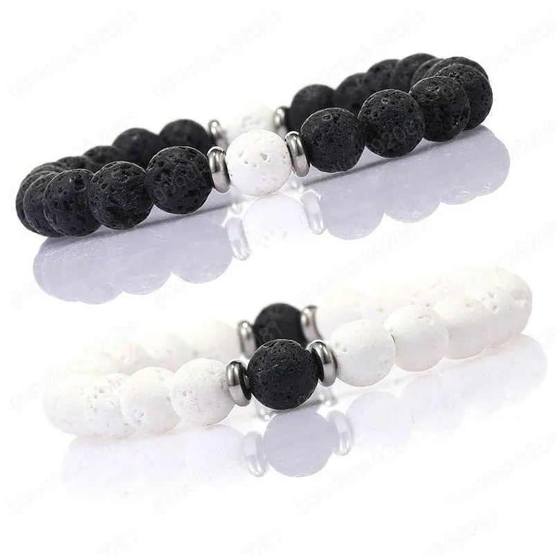 Kralen zwarte witte lava stenen armband mode vrouwen accessoires natuurlijke boeddha kralen yoga sieraden vrienden geschenken drop levering br dhmts