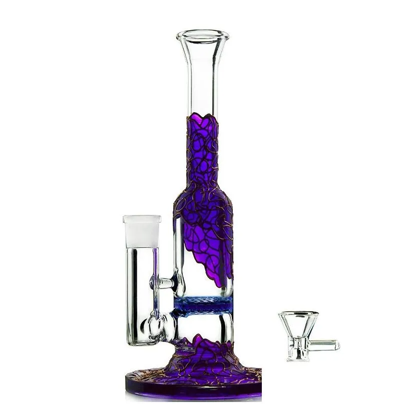 Pipes Pour Fumer Beautif Violet Bong Bongs En Verre Percolateur Dab Rigs Mini Plate-Forme Pétrolière Tube Droit Eau 14Mm Joint Femelle Avec Bol Goutte Dhcmh