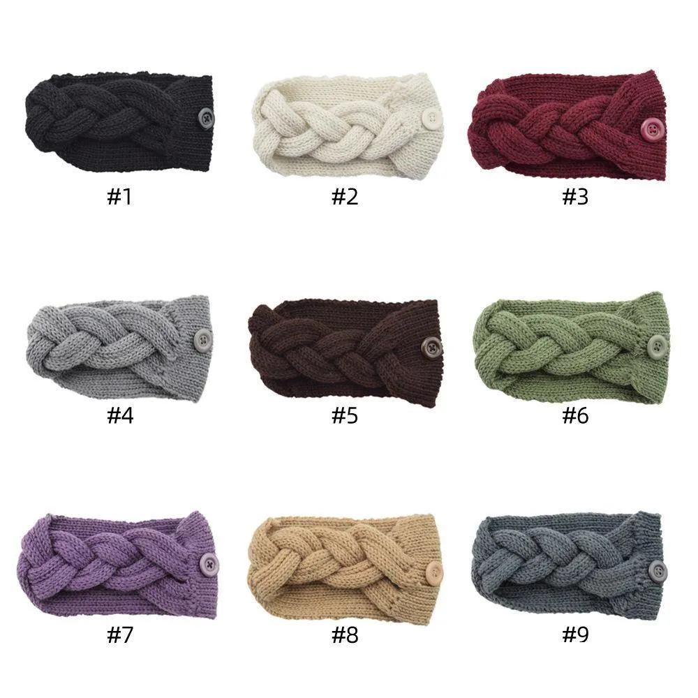 Headbands Dhs Ins New 9 Colors Girls Knitted With Buttons Face Hairbands Crochet Twist Headwear Headwrap Women Hair Accessories Drop Dhcr1