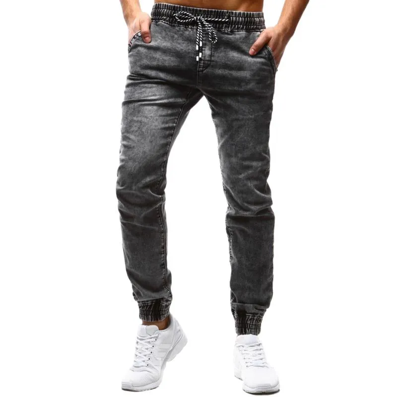 Calças de trabalho de jeans masculinas Loldal Skinny Slim Fit Ripped Big and Alto Blue Strench for Men Angusted Elastic Wais