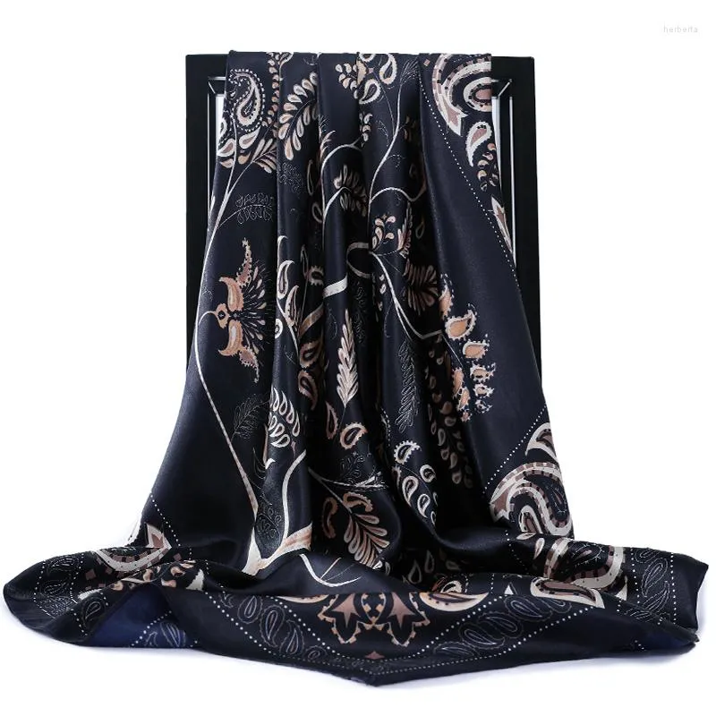 Halsdukar 90x90 cm Bandannas Four Seasons Fashion Flower Silk Print Sunscreen Square Kerchief Europe and America Luxury Shawls