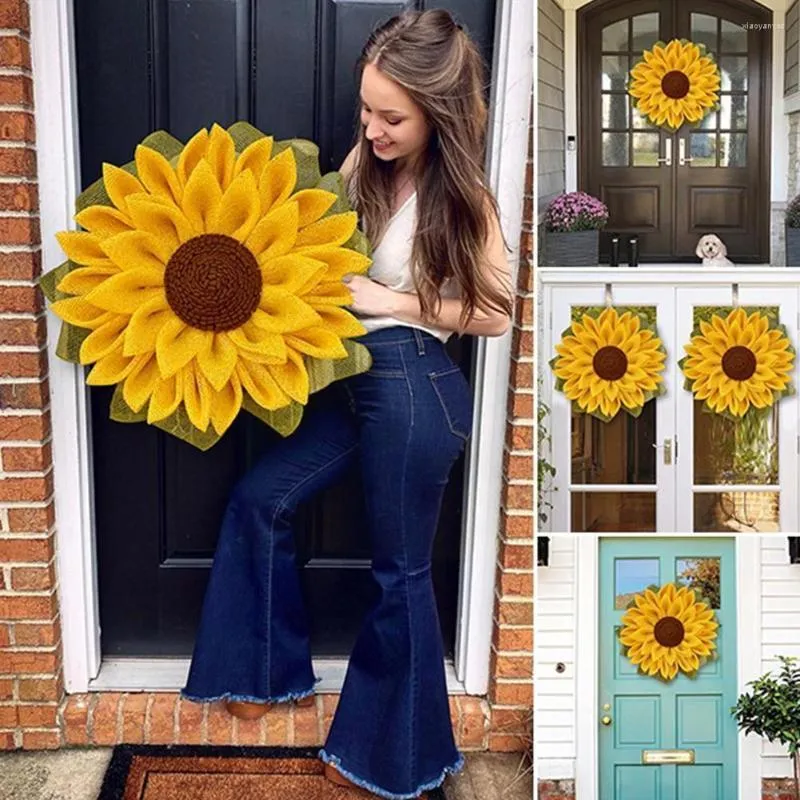 Decorative Flowers Sunflower Garland Decoration Artificial Wreath Wall Hanging Sunflowers Ornament For Farmhouse Cloth Door Decor 20 Z4C0