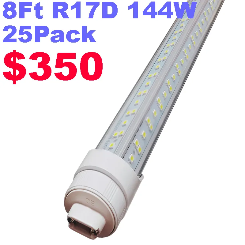 R17d Tubo de bombilla LED de 8 pies, base HO, cubierta transparente giratoria, 144 W, lámpara fluorescente de repuesto de 300 W, alimentación de dos extremos, blanco frío 6000 K, CA 90-277 V crestech888
