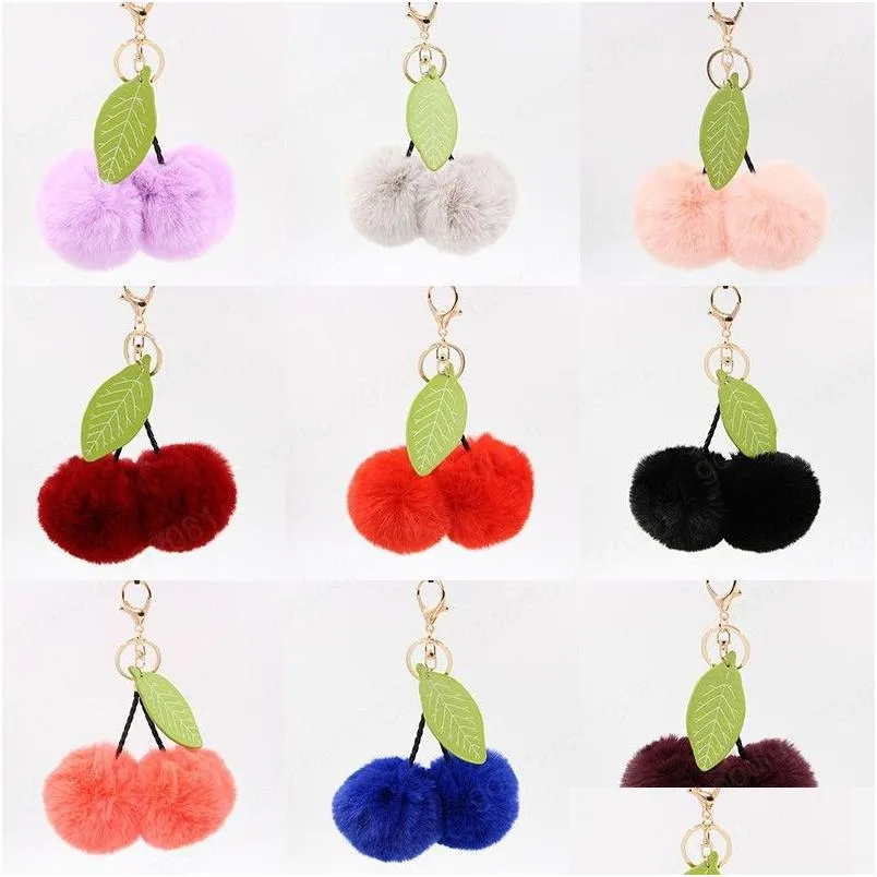 Key Rings Cute Fluffy Faux Rabbit Fur Ball Pompom Keychain Cherry Gold Chain Pom Keyring Bag Charms Wedding Trinket Drop Delivery Jew Dhtgy