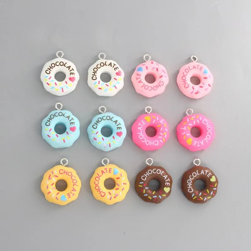 10PCS 19*22mm Bunte Donut Harz Anhänger Für DIY Dekoration Ohrringe Halskette Mode Schmuck Zubehör