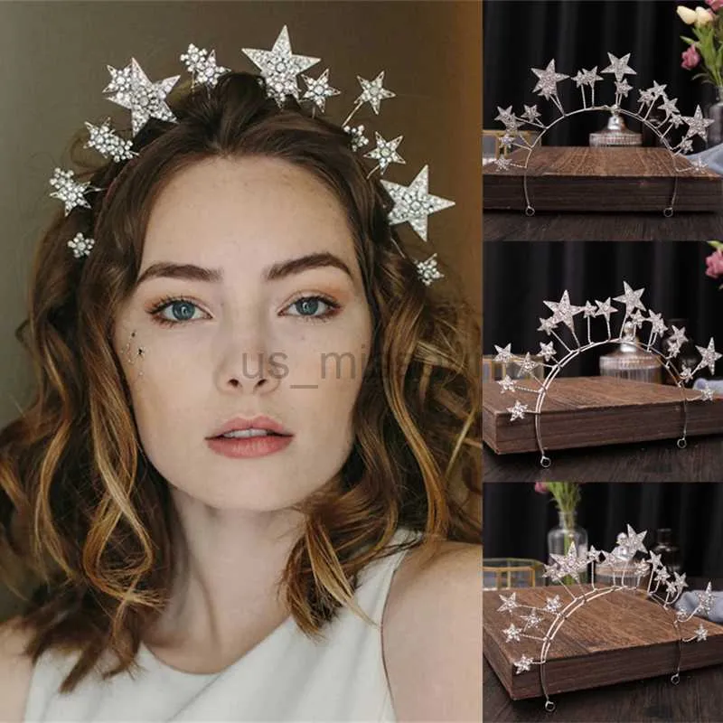 Other Fashion Accessories Trendy Silver Color Tiaras And Crowns Stars Princess Queen Diadems Bride Wedding Hair Accessories Rhinestone Hairbands Jewe J230525