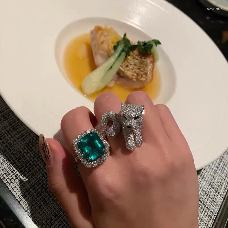 Anillos de racimo Vintage leopardo piedras preciosas anillo de dedo 925 plata esterlina fiesta boda banda para mujeres hombres promesa joyería regalo