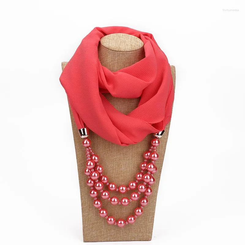 Scarves Fashion Pearl Necklace Chiffon Scarf Female Spring And Autumn National Style Pendant Jewelry Travel Po Performance