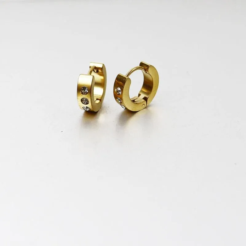 Boucles d'Oreilles Créoles 1 Paire Acier Inoxydable Doré Hommes Femmes Cadeau CZ Pierre Huggie Bijoux