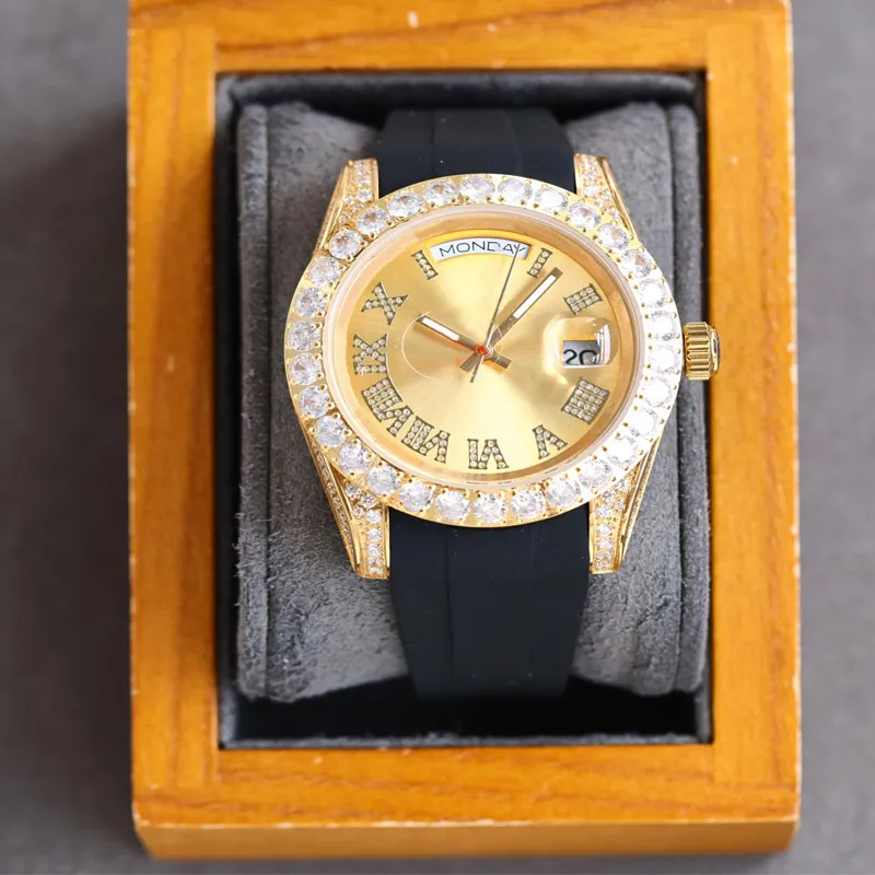 Handmade Diamond Mens Watches Automatic Mechanical Wristwatch Rubber Strap Fashion Business Montre De Luxe Gentleman Wristwatches High Quality
