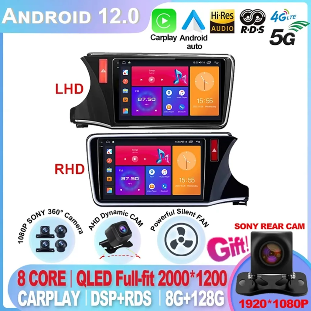 Android 12 Auto Radio Multimedia Player Für Honda City Grace 2014 - 2017 Einheit Android Auto RHD Kopf Navigation GPS 4G Wifi BT DSP-4