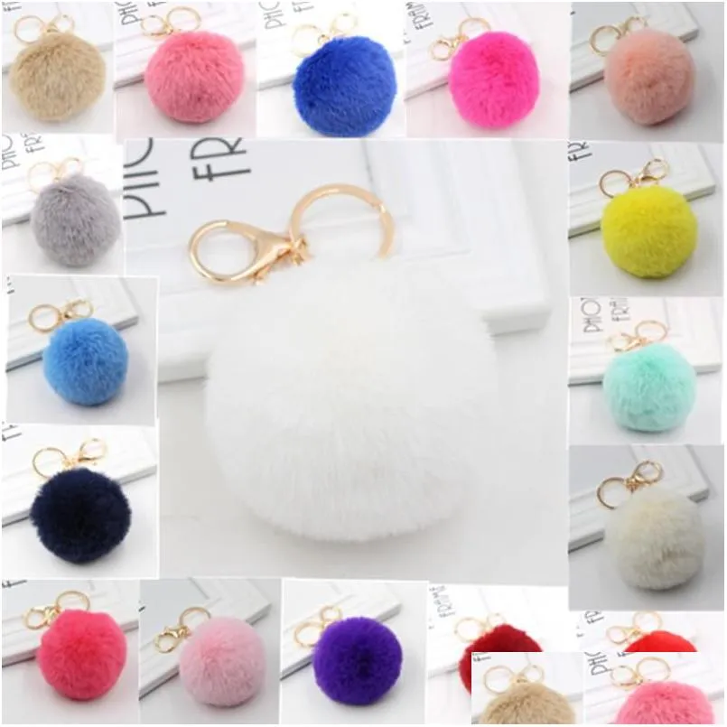Keychains Lanyards Gold Imitated Rabbit Fur Ball Keychain Key Chain Pom Pomkey Ring For Bags Drop Delivery Fashion Accessories Dh6Sj