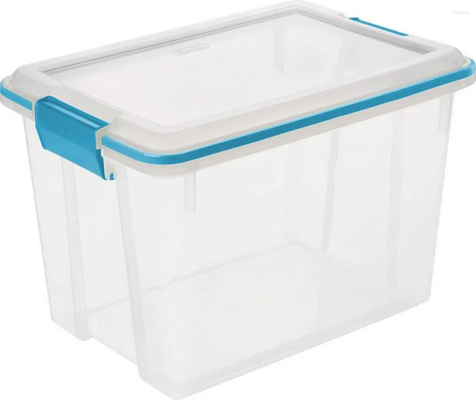 Storage Bottles Sterilite 20 Quart Clear Gasket Box With Blue Latches &