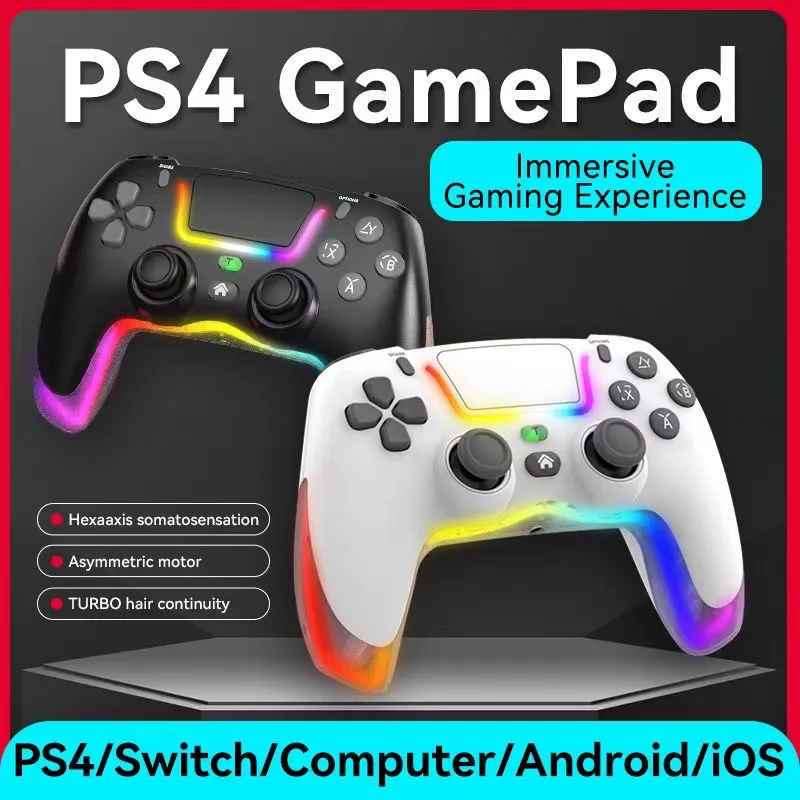 Joystick wireless per controller di gioco PS4/Switch/IOS/Android/PC LED RGB Maniglia Bluetooth Accessori console Nessun ritardo Gamepad con confezione al dettaglio