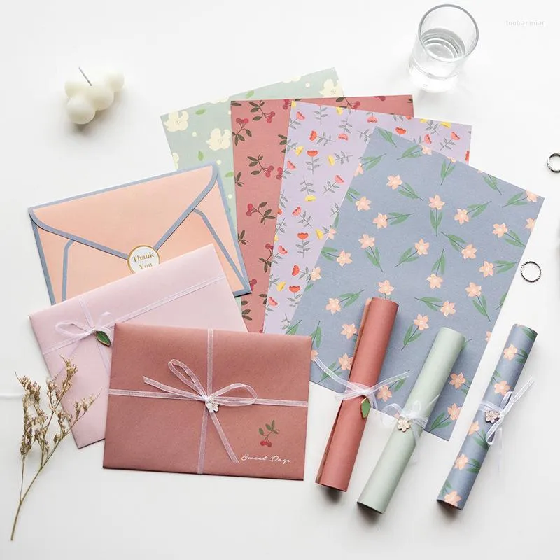 Gift Wrap 1Set Floral Envelopes For Letters Postcard Wedding Party Invitation Card Wages Letter Paper Korean Stationery Office Supplies