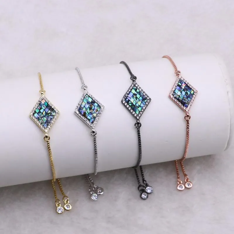 Charm Bracelets Wholesale Jewelry Bracelet Micro Pave Square Charms Mix Color Metal Chain Fashion Gift For Lady 3566