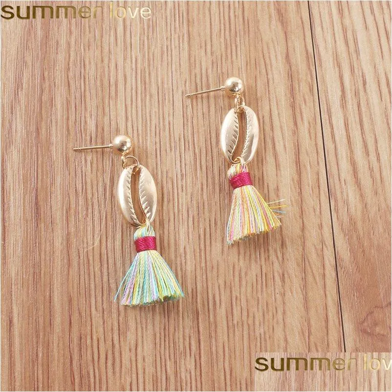 Charm Bohemian Long Drop Earrings With Shell Tassel Alloy Shape Gold Dangle Ear Summer Beach Jewelry For Women Delivery Dhfqn