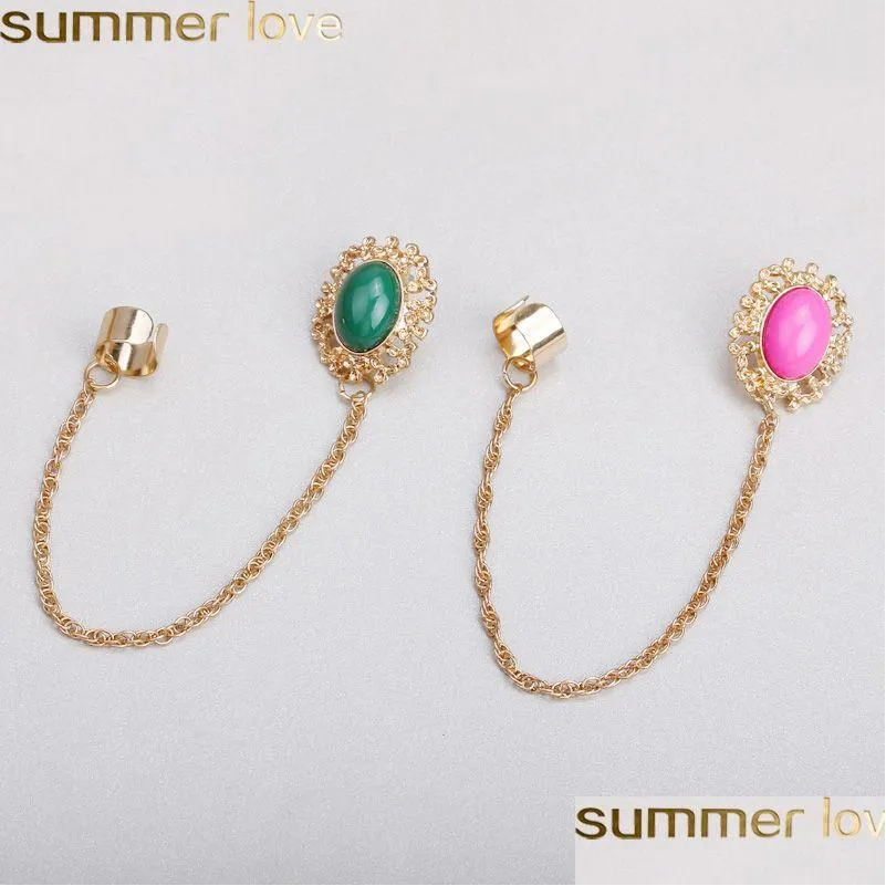 Clip-On skruv Back Trendy Tassel Chain Clip Earrings Fashion Jewelry for Women Gold With Green Pink Acrylic Pendant Cuff Earring S DH1QR