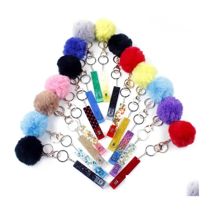 Schlüsselanhänger, Lanyards, Kartengreifer für Frauen, lange Nägel, Acryl, Debit-Bankkarten, Schlüsselanhänger, Schlüsselanhänger, Geldautomaten-Clip, Pom-Ball, Drop-Lieferung, F DHFNL