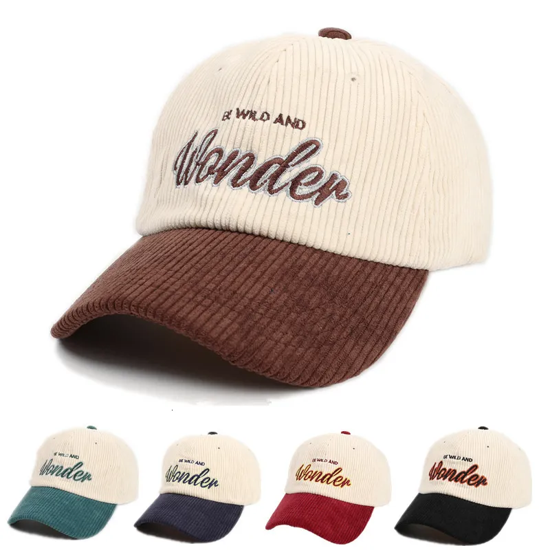 Caps de bola Corduroy Colorblock Bordertery Baseball Cap para feminino KPOP Women's Winter Hat Cotton Men Sun 230525