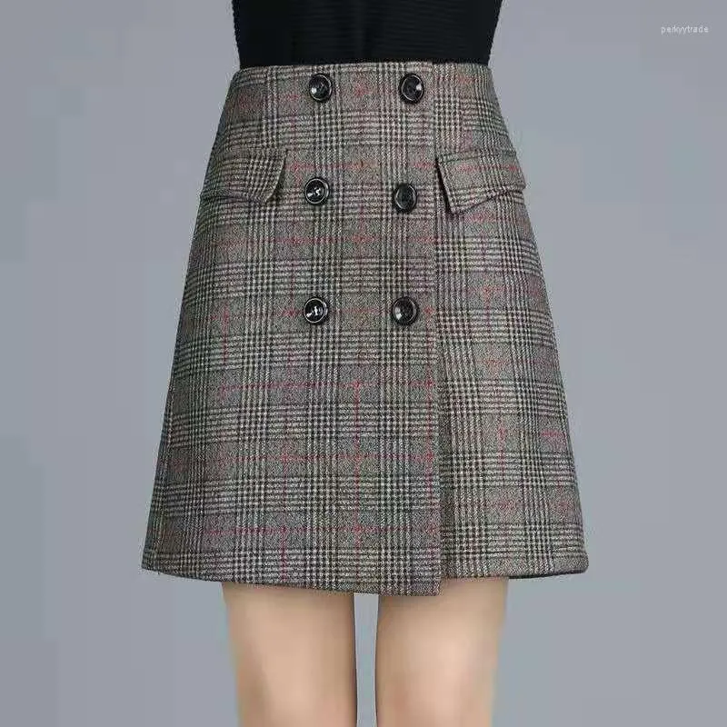 Skirts 2023 Plaid Autumn Winter Womens Mini Pocket Chic Korean Style Hip-skirt Stylish Preppy Streetwear T191