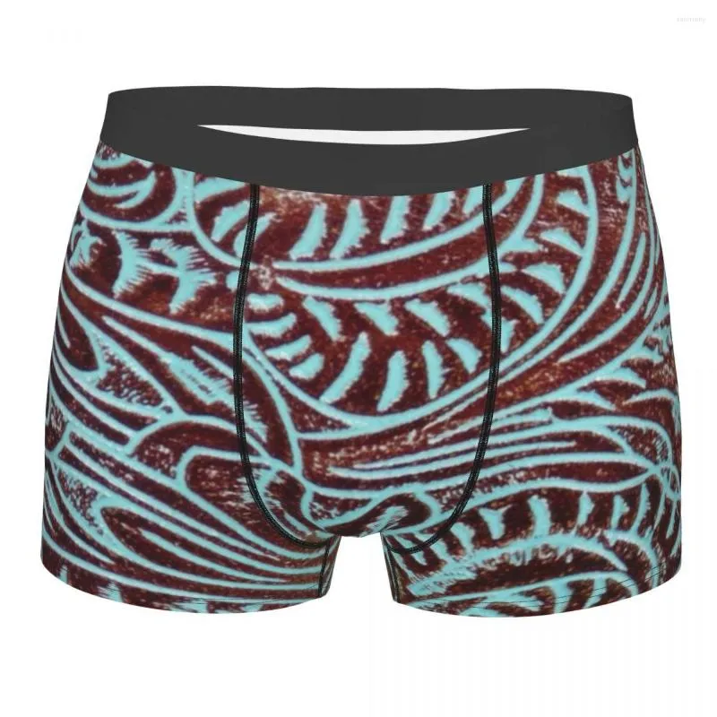 Underpants Fashion Aqua Brown Tooled Leather Pattern Boxers Shorts Male Comfortable Vintage Floral Textures Briefs Underwear